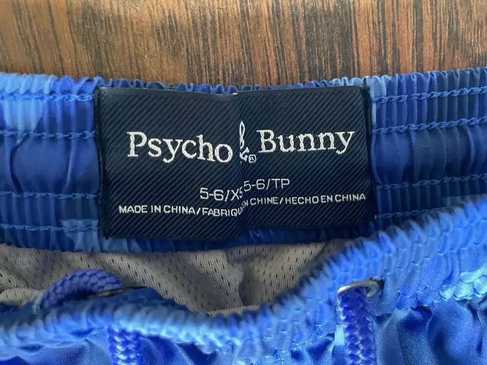 Psycho Bunny Boys Size 5-6 XS Blue Geometric Swim Trunks Mesh Lined